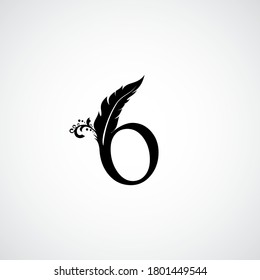 Icono del logotipo de la pluma de lujo Número seis