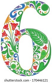 Number six made of floral elements
