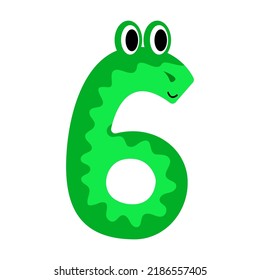 The number six is made in the form of a cute monster. 6 with eyes. Isolated on a white background. Vector illustration.