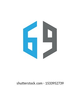 number six and nine hexagonal line infinity logo concept. Blue and grey - Vector