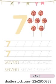 Number six. Numbers worksheet. Handwriting activity for kids. Workbook for preschoolers and kindergarten.