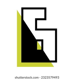 Number Six or Numeral with Green Triangle Geometric Shape Vector Illustration