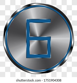 Number six, numeral simple icon vector on metal round button. Transparent grid