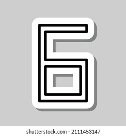 Número seis, numeral simple vector de icono. Diseño plano. Pegar con sombra sobre fondo gris.ai
