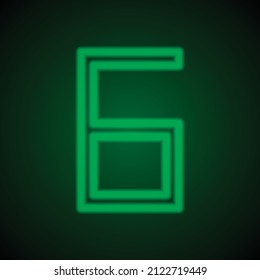 Número seis, numeral simple vector de icono. Diseño plano. Neón verde sobre fondo negro con luz verde.ai