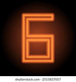Número seis, Vector de ícono simple numérico. Diseño plano. Neón naranja sobre fondo negro.ai