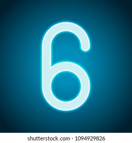 Number six, numeral, simple letter. Neon style. Light decoration icon. Bright electric symbol