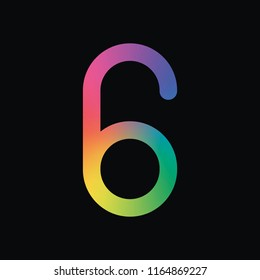 Number six, numeral, simple letter. Rainbow color and dark background