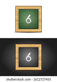 Number six on chalkboard set. Vector illustration.