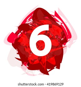Number six on red abstract, 6, numbers template, concept element design, vector illustration