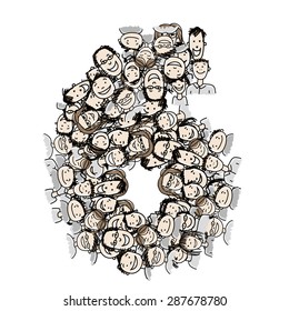 Number six, people crowd, vector alphabet for your design