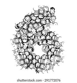 Number six, people crowd, vector alphabet for your design