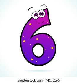 The number six represented in cartoon style, vector