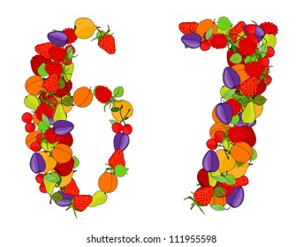 number six and number seven made from different fruits