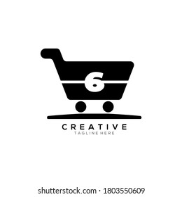 Number Six Shopping Cart Black Logo Icon