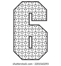 Número Seis Con Ilustración Del Vector De Patrón De Balas De Fútbol. Número 6 Con Patrón De Balas De Fútbol Aislado En Fondo Blanco
