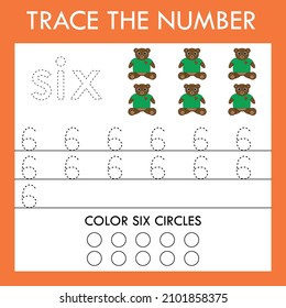Hoja de trabajo de seis tiempos con osos para niños con buenas habilidades motoras. Juego educativo para preescolares.