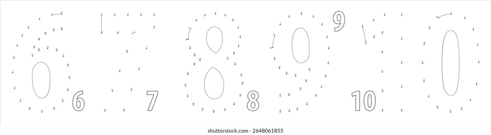 Number Six To Ten Dot To Dot, 1,2,3,4,5, Six, Sever, Eight, Nine, Ten, One, Zero Vector Art Illustration, Connect The Dots Puzzle Game