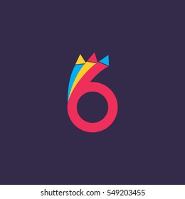 Number six three color symbol vector design