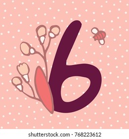 Number Six. Vector hand drawn floral monogram decorated with fruits and flowers. Perfect for posters, invitation, greeting card, webs graphics, blog, banner, logo