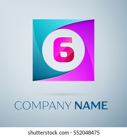 Number six vector logo symbol in the colorful square on grey background. Vector template for your design