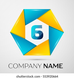 Number six vector logo symbol in the colorful circle on grey background. Vector template for your design