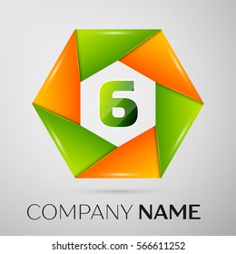 Number six vector logo symbol in the colorful circle on grey background. Vector template for your design