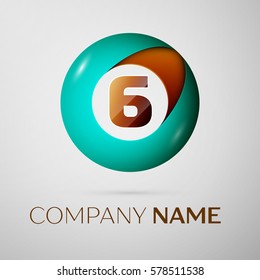 Number six vector logo symbol in the colorful circle on grey background. Vector template for your design