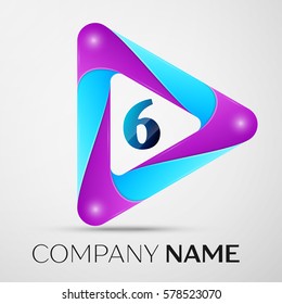 Number six vector logo symbol in the colorful triangle on grey background. Vector template for your design