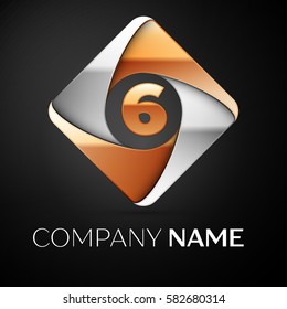 Number six vector logo symbol in the colorful rhombus on black background. Vector template for your design
