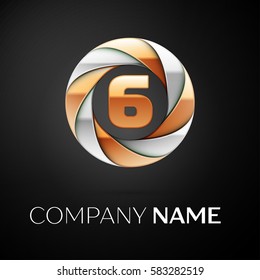 Number six vector logo symbol in the colorful circle on black background. Vector template for your design