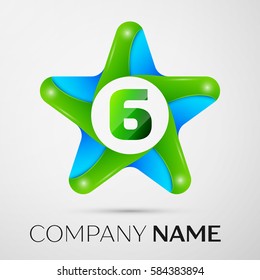 Number six vector logo symbol in the colorful star on grey background. Vector template for your design