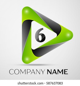 Number six vector logo symbol in the colorful triangle on grey background. Vector template for your design
