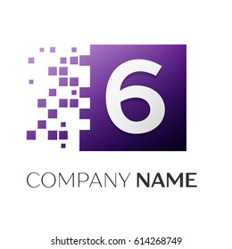 Number six vector logo symbol in the colorful square on white background. Vector template for your design