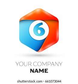 Number six vector logo symbol in the colorful hexagonal on white background. Vector template for your design