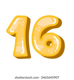 Number sixteen 16 vector illustration, 16th birthday logo number, 16 anniversary icon isolated