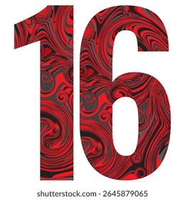 Número Dezesseis Com Padrão Preto E Vermelho Abstrato