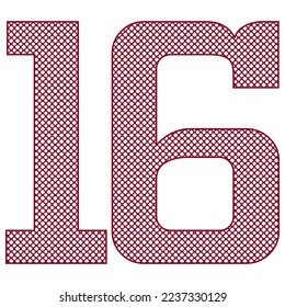 Number Sixteen With Abstract Pattern Vector Illustration. Number 16 Isolated On A White Background
