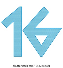 Number Sixteen With Greek Or Roman Ancient Font. Blue Number 16 With Traditional Greek Ornament
