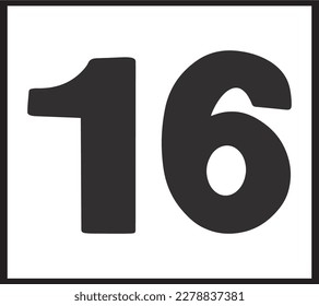 Number  sixteen isolated on white background vector illustration. 16