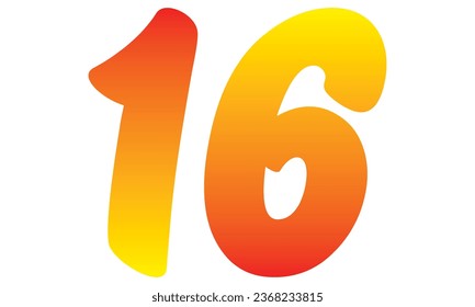 Number Sixteen Isolated On A White Background. Number 16 Vector Illustration