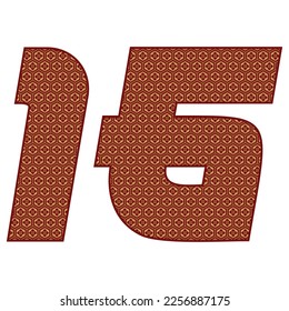 Number Sixteen With Japanese Seamless Vintage Pattern Vector Illustration. Number 16 Isolated In A White Background