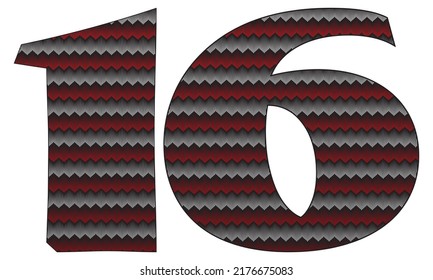 Number Sixteen With Jersey Pattern Vector Illustration. Number 16 Isolated On A White Background
