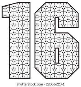 Number Sixteen With Soccer Ball Pattern Vector Illustration. Number 16 With Football Ball Pattern Isolated On A White Background
