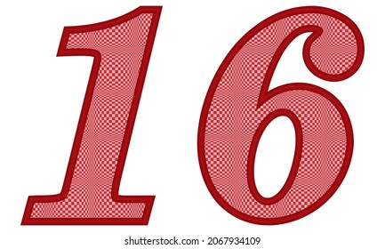 Number Sixteen With Square Pattern Vector Illustration. Number 16 With Square Texture Isolated On A White Background
