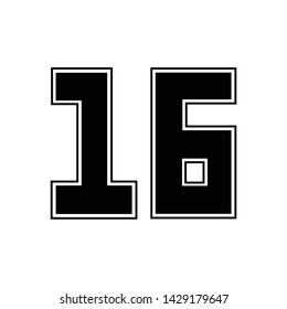 number sixteen vector, 19 numbers on the player's t-shirt template, logo numeric on clothes,