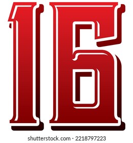 Number Sixteen Vector Illustration. Number 16 Isolated On A White Background
