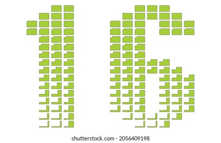 Number Sixteen Vector Illustration. Green Number 16 Isolated On A White Background
