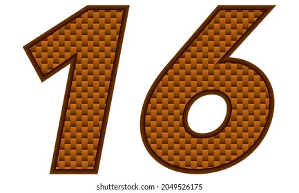 Number Sixteen Vector Illustration. Orange Patterned Number 16 Isolated On A White Background
