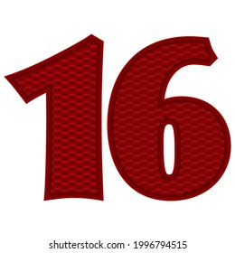 Number Sixteen Vector Illustration. Red Number 16 With Abstract Pattern Isolated On A White Background
